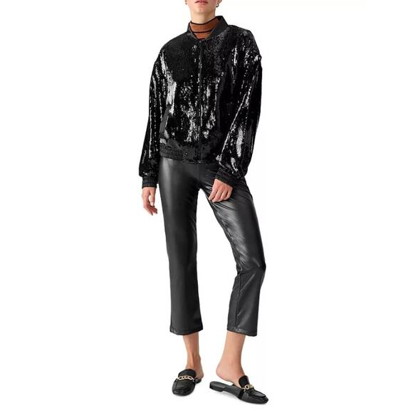 SANCTUARY Women's Sloan Sequined Bomber Jacket 1X Black Long Sleeve NWT - Picture 2 of 11